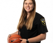 Bayley Plummer ’19, a recent graduate of Appalachian’s B.S. in criminal justice program who is continuing her Appalachian education by pursuing an MPA. She will continue to work part-time security shifts as an Appalachian police cadet while she earns her graduate degree and plays one more season as a center/forward for the Mountaineers women’s basketball team. Photo by Chase Reynolds